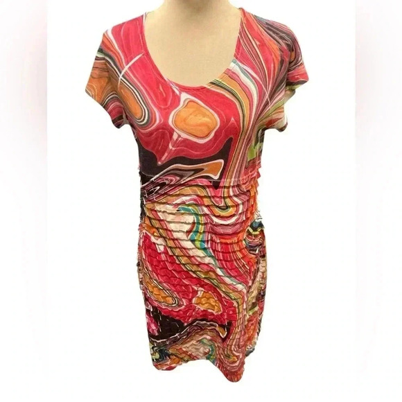 Cubism Women's Multicolor Abstract Short Sleeve Tiered Mini Dress Size Large - Picture 1 of 9